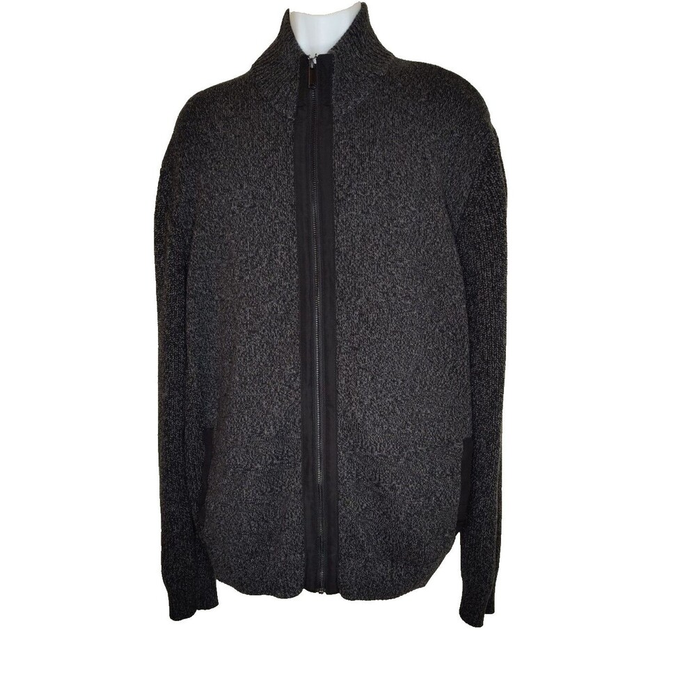 Daniel Hechter Paris Sweater Mens XXL Cardigan Front Zipper Black Gray Pockets